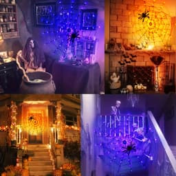 Halloween Spider Web Hanging Ornament LED String Lights 70LED 8 Modes Battery For Ghost Festival Home Party Wall Decoration