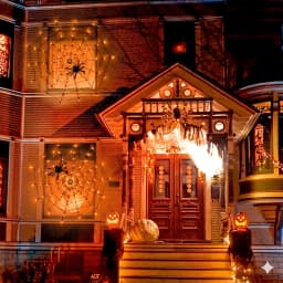 Halloween Spider Web Hanging Ornament LED String Lights 70LED 8 Modes Battery For Ghost Festival Home Party Wall Decoration