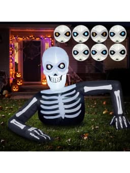 5.5FT Long Halloween Skeleton Inflatable Decoration with LCD Eyes – 8 Animated Eye Designs LED Lighted Halloween Blow Up Decoration for Yard Lawn Indoor Outdoor, Inflatable with LCD Eyes