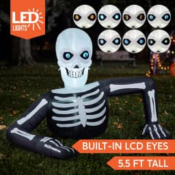 5.5FT Long Halloween Skeleton Inflatable Decoration with LCD Eyes – 8 Animated Eye Designs LED Lighted Halloween Blow Up Decoration for Yard Lawn Indoor Outdoor, Inflatable with LCD Eyes