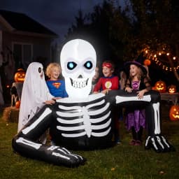 5.5FT Long Halloween Skeleton Inflatable Decoration with LCD Eyes – 8 Animated Eye Designs LED Lighted Halloween Blow Up Decoration for Yard Lawn Indoor Outdoor, Inflatable with LCD Eyes
