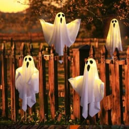 Halloween Hanging Ghost Decor, Light Up Flying Ghosts for Indoor Outdoor Garden Party, Scary Spooky Ornament Halloween Gifts