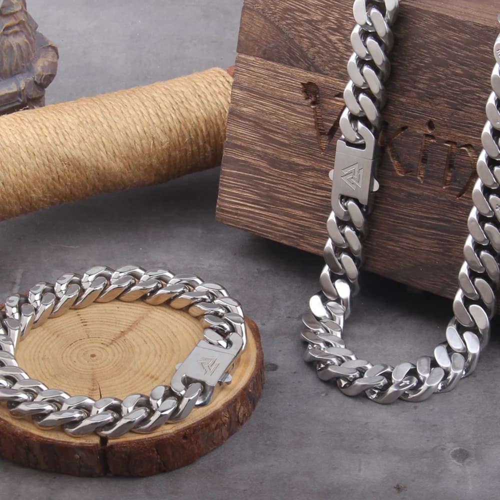 Viking cast cuban chain male thin stainless steel bracelet and necklace polished chain four sides cut boyfriend gift wholesale