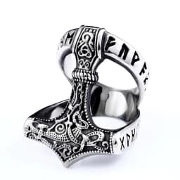 Vintage Viking Thor's Hammer Ring Mens Nordic Odin Rune Ring Stainless Steel Jewelry Biker Amulet Gift Wholesale