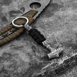 Retro Vikings Thors Hammer Survival Rope Keychain Men Stainless Steel Leather Keyring Handmade Amulet Norse Runes Anchor Jewelry