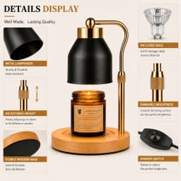 Flameless Candle Warmer Lamp Wax Melter with Adjustable Height Stepless Dimming GU10 Wooden Base Home Decorative Gift