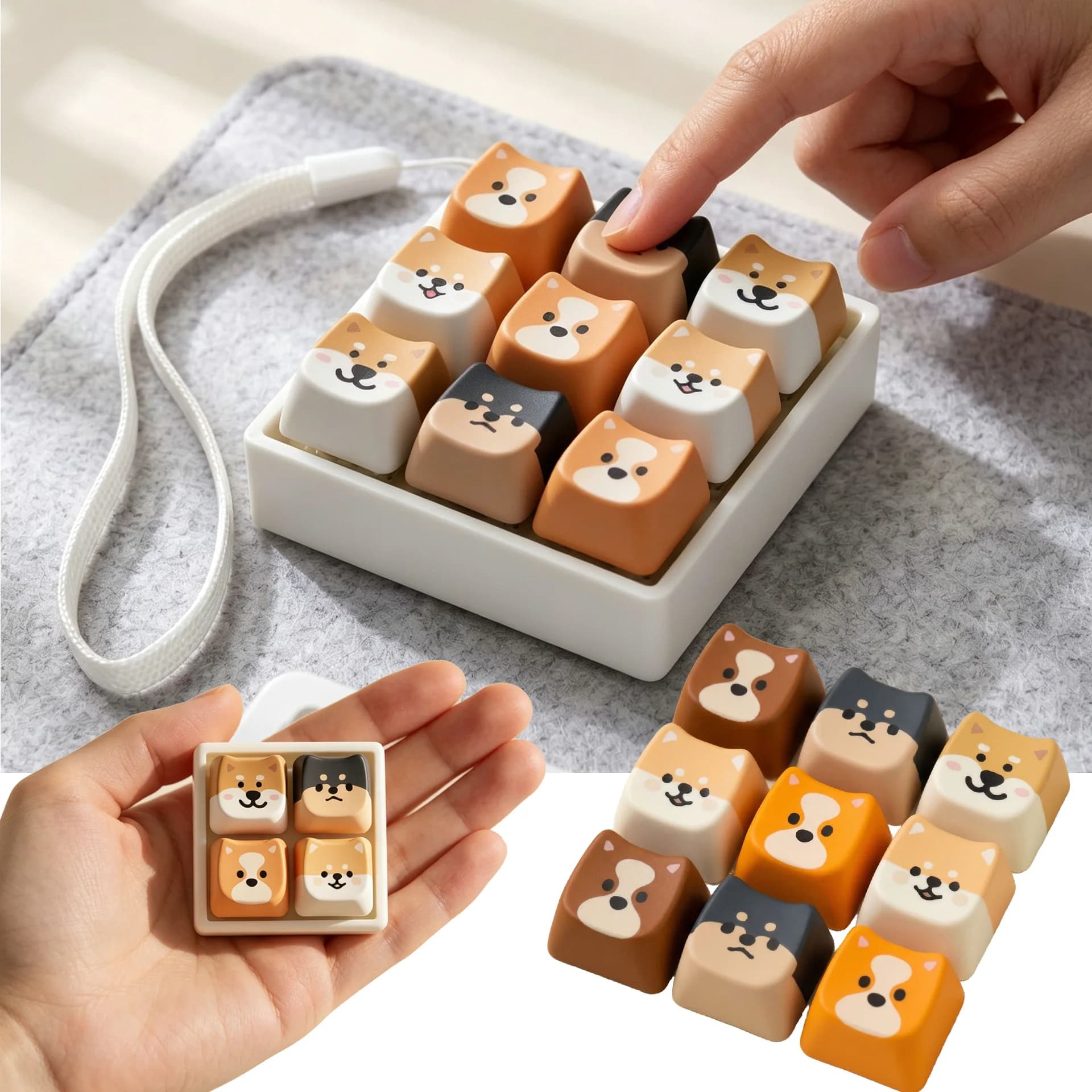 Shiba Inu Puppy Mechanical Keyboard Fidget Spinner 3D Printed Base Removable Keycap Stress Relief Toys Portable Keychain Gifts