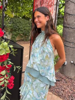Floral Print Halter Neck Top Maxi Skirt Set Sleeveless Ruffle Hem 2026 Summer Beach Women Co-ord Chic Boho Lady Vacation Outfit