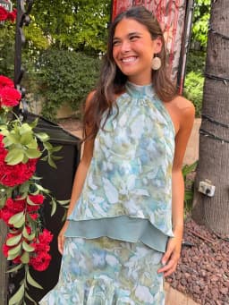 Floral Print Halter Neck Top Maxi Skirt Set Sleeveless Ruffle Hem 2026 Summer Beach Women Co-ord Chic Boho Lady Vacation Outfit