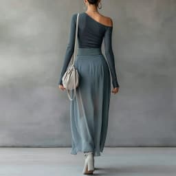Elegant Slim Mesh Two Piece Suit Women High Neck Button T-Shirt Drawstring Ruched Wrap Long Skirt Set Sexy Clubwear Dress Outfit
