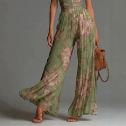 Women Elegant Chiffon Sleeveless Jumpsuit High Waist Pleated Flowy Wide Leg One Piece Overalls Holiday Casual Streetwear Rompers
