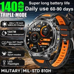 2026New 1400mAh Military Smart Watch Men 10ATM Swim 1.7“ Large Screen GPS Motion Track Bluetooth Call Heart Rate For Android IOS