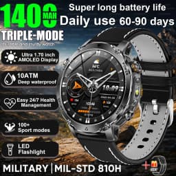2026New 1400mAh Military Smart Watch Men 10ATM Swim 1.7“ Large Screen GPS Motion Track Bluetooth Call Heart Rate For Android IOS