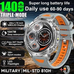 New Military 1400mAh Battery Smart Watch 10ATM Waterproof LED Flashlight Heart Rate 100+Sports mode SOS Alarm Bracelet Men Women
