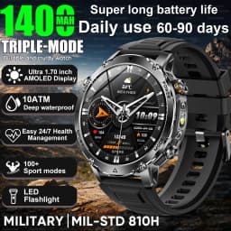 New Military 1400mAh Battery Smart Watch 10ATM Waterproof LED Flashlight Heart Rate 100+Sports mode SOS Alarm Bracelet Men Women