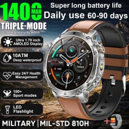 New Military 1400mAh Battery Smart Watch 10ATM Waterproof LED Flashlight Heart Rate 100+Sports mode SOS Alarm Bracelet Men Women