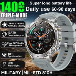 New Military 1400mAh Battery Smart Watch 10ATM Waterproof LED Flashlight Heart Rate 100+Sports mode SOS Alarm Bracelet Men Women