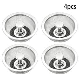2Set Kitchen Sink Strainer With Handle & Stopper Replacement Drain Basket Stainless Steel Mesh Filter Waste Hole