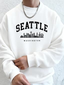 Seattle Washington Letter Creative Printed Fashion Sportswear Man Pocket Warm Top Fleece All-Match Clothes Comfy Soft Sweatshirt