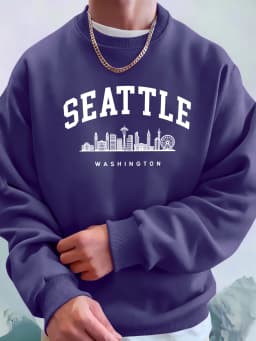 Seattle Washington Letter Creative Printed Fashion Sportswear Man Pocket Warm Top Fleece All-Match Clothes Comfy Soft Sweatshirt