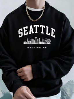 Seattle Washington Letter Creative Printed Fashion Sportswear Man Pocket Warm Top Fleece All-Match Clothes Comfy Soft Sweatshirt