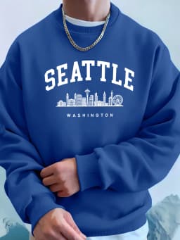Seattle Washington Letter Creative Printed Fashion Sportswear Man Pocket Warm Top Fleece All-Match Clothes Comfy Soft Sweatshirt