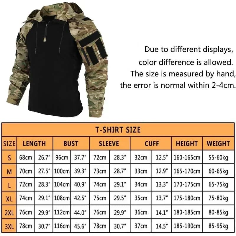 Tactical Shirts Camo Combat T-Shirt Hooded Men Shirt Wear Resistance Airsoft Paintball Camping Hunting Clothes Quick Dry Tops