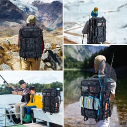 Fishing Tackle Bag 72L Large Capacity 65x44x25cm Insulated Cooler Compartment Bags with Waterproof Rain Cover Backpack