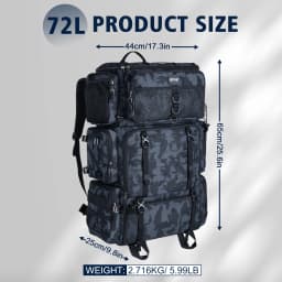 Fishing Tackle Bag 72L Large Capacity 65x44x25cm Insulated Cooler Compartment Bags with Waterproof Rain Cover Backpack
