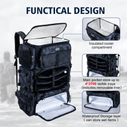Fishing Tackle Bag 72L Large Capacity 65x44x25cm Insulated Cooler Compartment Bags with Waterproof Rain Cover Backpack