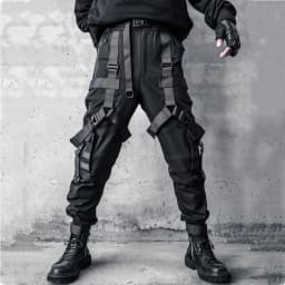Hip Hop Punk Cargo Pants Man Multi Ribbons Decorative Techwear Pants High Street Tactical Casual Trousers