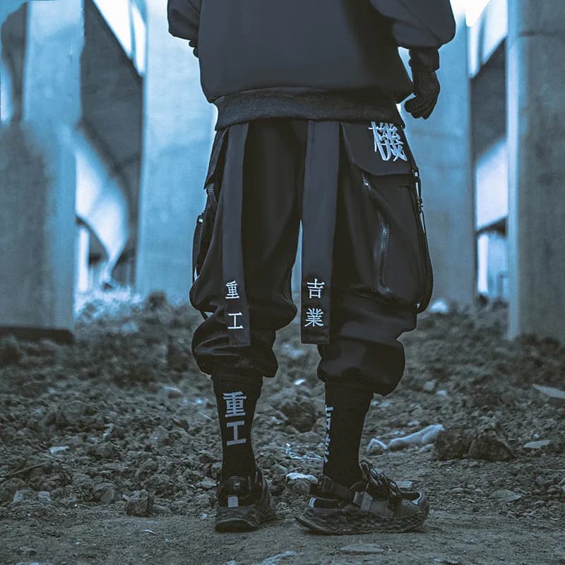 Ribbons Embroidery Tactical Hip Hop Cargo Pants With Big Pockets Men Women Harajuku Punk Techwear Harem Pants