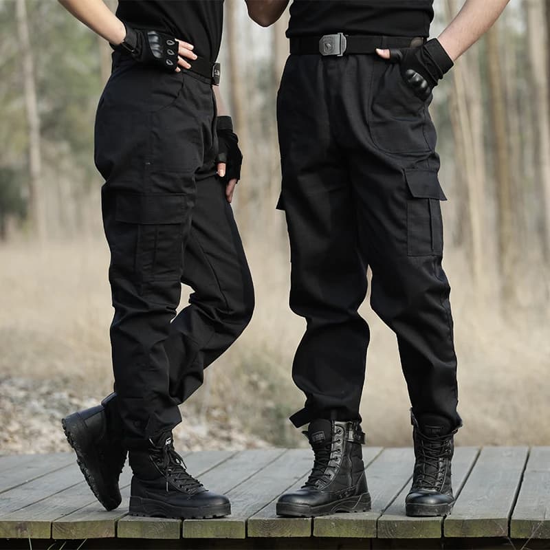 Black Utility Cargo Pants Sweatpants - Durable Work Trousers with Multi-Pockets, Comfort Fit for Outdoor Sports & Daily Casual