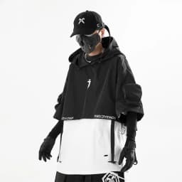 2024 Hip Hop Punk Techwear Short Jacket Hooded Cloak Men Women Multi Pockets Functional Pullover Jacket Street Casual Coat