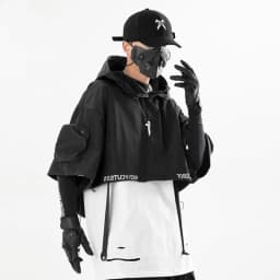 2024 Hip Hop Punk Techwear Short Jacket Hooded Cloak Men Women Multi Pockets Functional Pullover Jacket Street Casual Coat