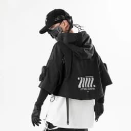 2024 Hip Hop Punk Techwear Short Jacket Hooded Cloak Men Women Multi Pockets Functional Pullover Jacket Street Casual Coat