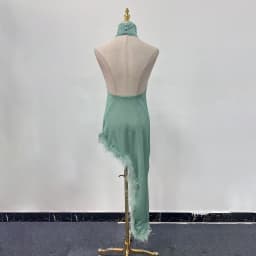 TWOTWINSTYLE Solid Slim Backless Dresses For Women Round Neck Sleeveless High Waist Spliced Feather Irregular Dress Female New