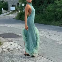 TWOTWINSTYLE Solid Slim Backless Dresses For Women Round Neck Sleeveless High Waist Spliced Feather Irregular Dress Female New