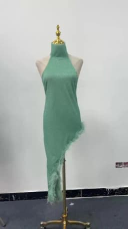 TWOTWINSTYLE Solid Slim Backless Dresses For Women Round Neck Sleeveless High Waist Spliced Feather Irregular Dress Female New