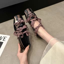 Niche Sweet Lolita Square Toe Purple Flat Ballet Trainers Women's New Straps Bow Color Matching Mary Jane Shoes Sneakers Female