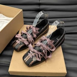 Niche Sweet Lolita Square Toe Purple Flat Ballet Trainers Women's New Straps Bow Color Matching Mary Jane Shoes Sneakers Female