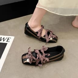 Niche Sweet Lolita Square Toe Purple Flat Ballet Trainers Women's New Straps Bow Color Matching Mary Jane Shoes Sneakers Female