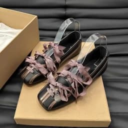 Niche Sweet Lolita Square Toe Purple Flat Ballet Trainers Women's New Straps Bow Color Matching Mary Jane Shoes Sneakers Female