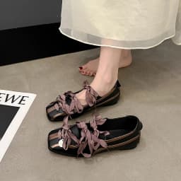 Niche Sweet Lolita Square Toe Purple Flat Ballet Trainers Women's New Straps Bow Color Matching Mary Jane Shoes Sneakers Female