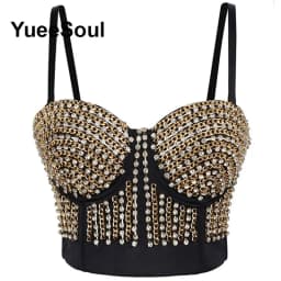 Black Crop Tops 2025 New Y2K Gothic Wedding Party Club High Street Casual Sexy Tank Top Pearl Sequins Corset Top Women Clothing