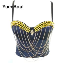 Black Crop Tops 2025 New Y2K Gothic Wedding Party Club High Street Casual Sexy Tank Top Pearl Sequins Corset Top Women Clothing