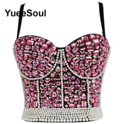 Black Crop Tops 2025 New Y2K Gothic Wedding Party Club High Street Casual Sexy Tank Top Pearl Sequins Corset Top Women Clothing