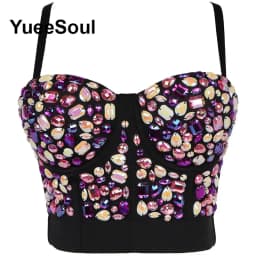 Black Crop Tops 2025 New Y2K Gothic Wedding Party Club High Street Casual Sexy Tank Top Pearl Sequins Corset Top Women Clothing