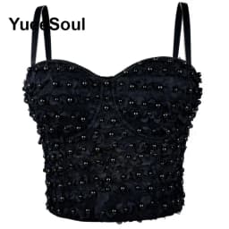 Black Crop Tops 2025 New Y2K Gothic Wedding Party Club High Street Casual Sexy Tank Top Pearl Sequins Corset Top Women Clothing