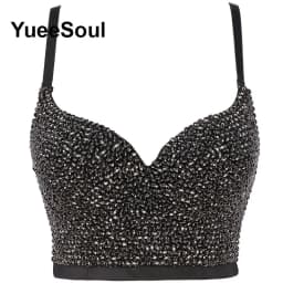 Black Crop Tops 2025 New Y2K Gothic Wedding Party Club High Street Casual Sexy Tank Top Pearl Sequins Corset Top Women Clothing